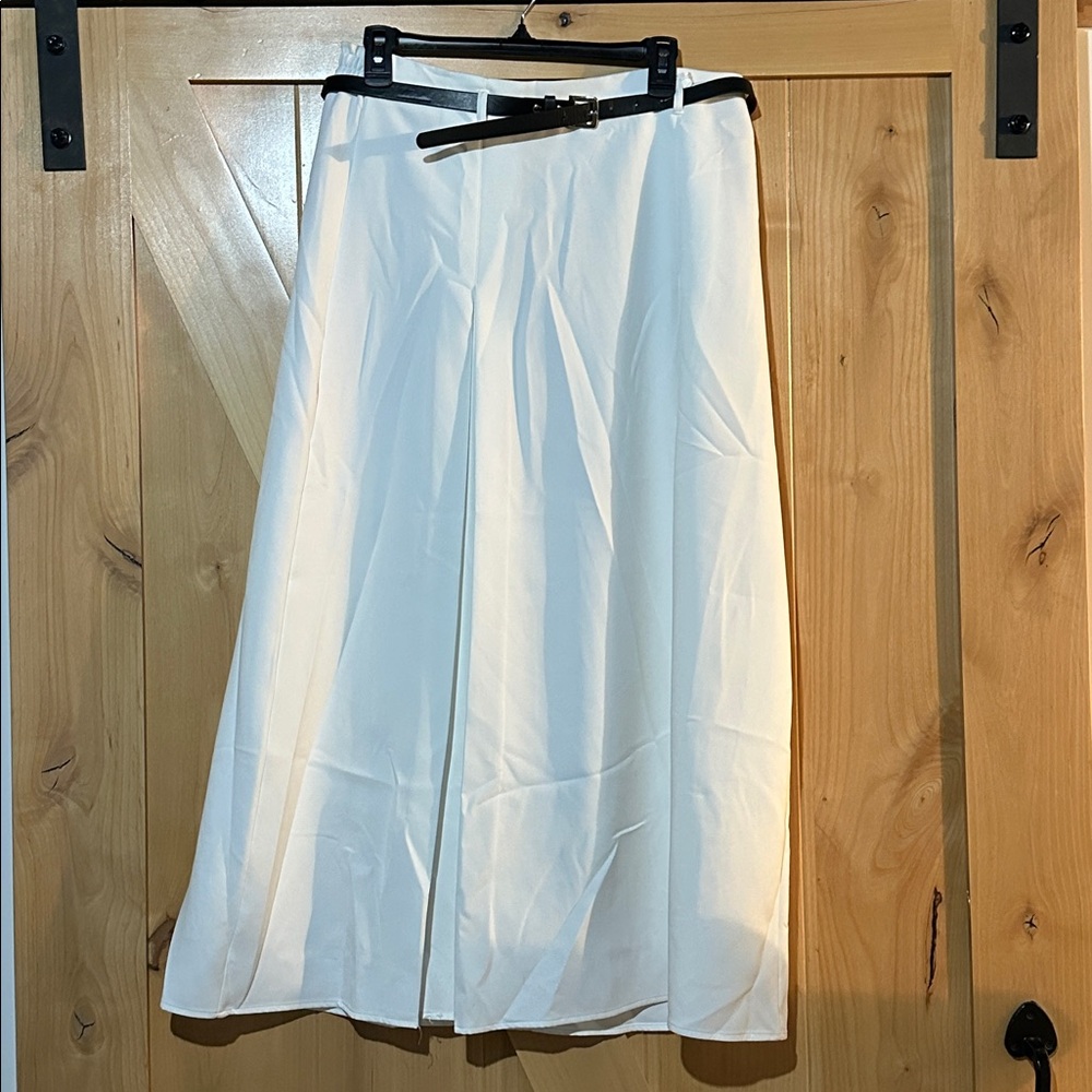 White Midi Skirt with Black Belt